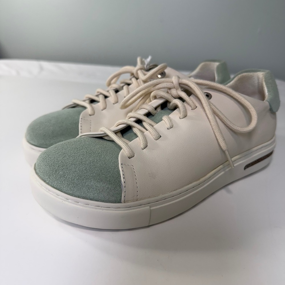 Birkenstock Bend Low Sneakers Leather Suede White Green Womens 36 Narrow NWT
